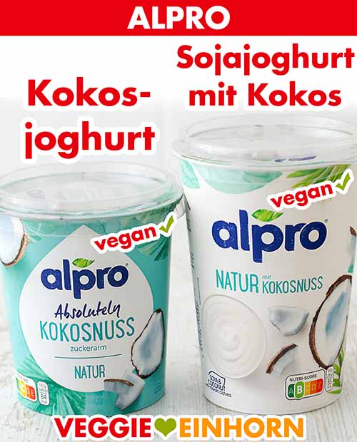 Alpro Absolutely Kokosnuss und Natur mit Kokosnuss Zwei Becher veganer Joghurt von Alpro