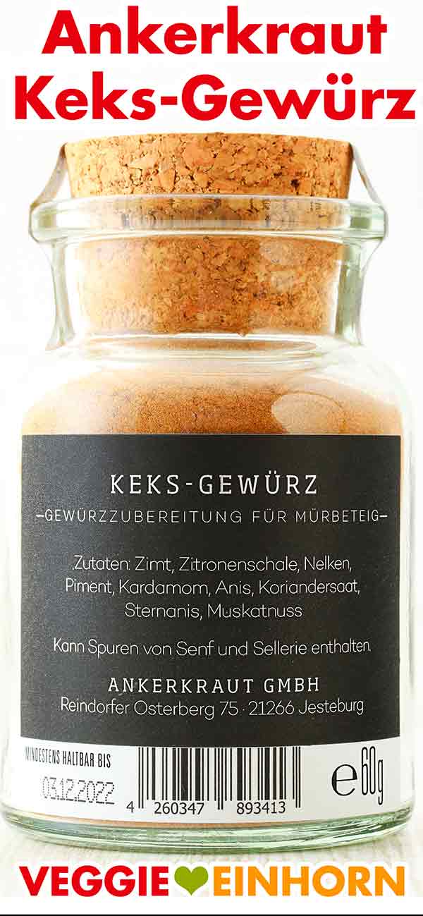 Zutaten Ankerkraut Keksgewürz Rückseite des Gewürzglases von Ankerkraut Keksgewürz
