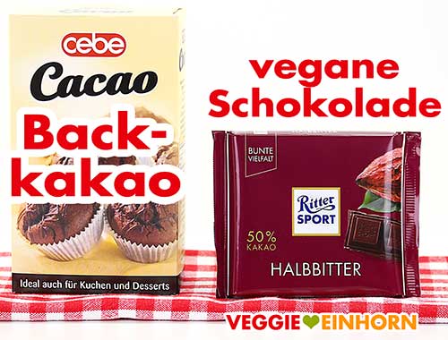 cebe Cacao Pulver und Ritter Sport Halbbitter Schokolade Backkakao und vegane Schokolade
