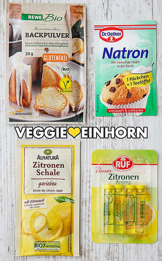 Backpulver, Natron, geriebene Zitronenschale, Zitronenaroma zum Backen Backpulver, Dr. Oetker Natron, geriebene Zitronenschale, Zitronenaroma