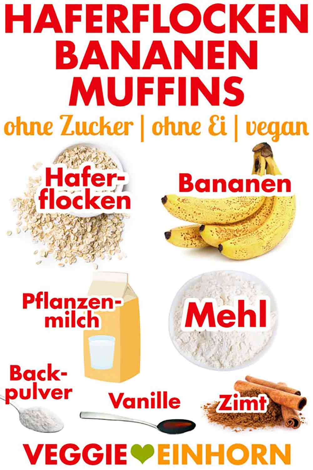 Zutaten für Bananen Haferflocken Muffins ohne Zucker Zutaten für Haferflocken Bananen Muffins