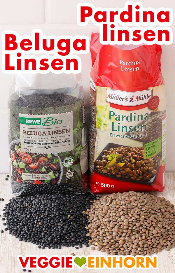 Eine Packung Beluga Linsen und eine Packung Pardina Linsen