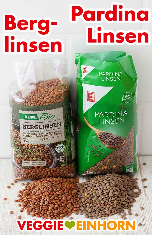 Eine Packung Berglinsen und eine Packung Pardina Linsen