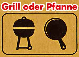 Beyond Meat Burger grillen oder in der Pfanne zubereiten Ein Grill und eine Pfanne auf der Verpackung des Beyond Burgers