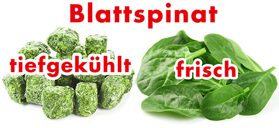 TK-Spinat und frischer Blattspinat