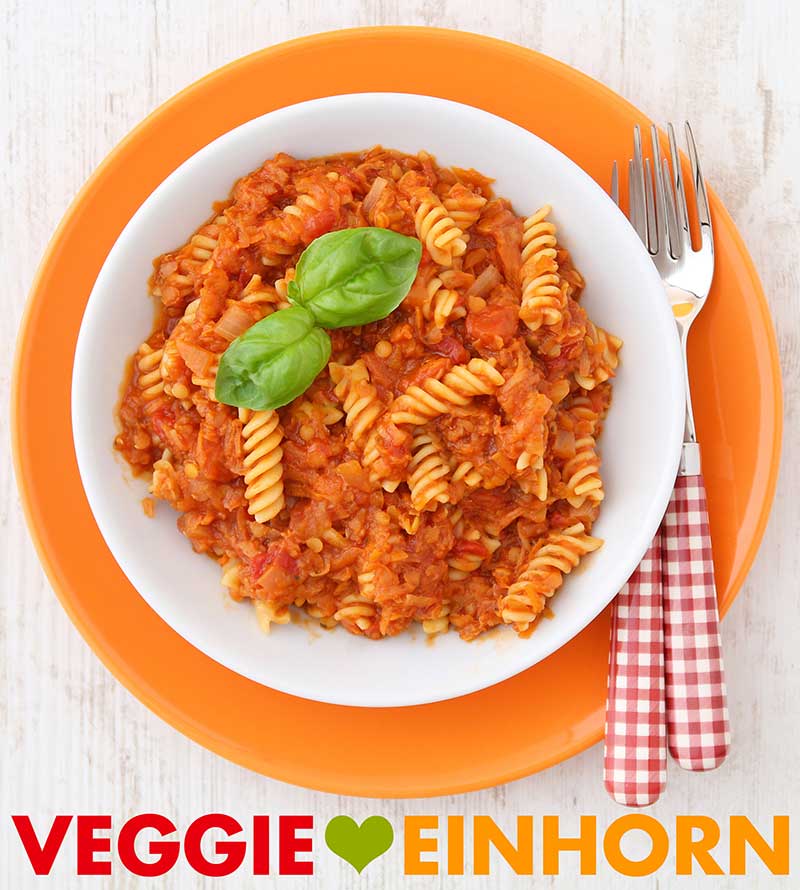 Bolognese mit roten Linsen