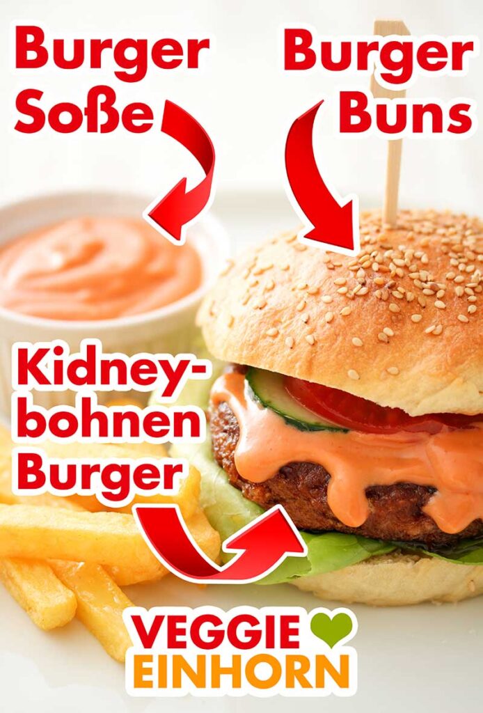 Bohnenburger mit Burger Soße Ein selbst gemachter Burger mit Burgerbrötchen, Sauce und Kidneybohnen Patty
