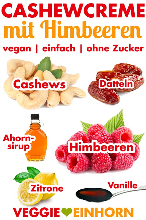 Zutaten für vegane Cashewcreme mit Himbeeren