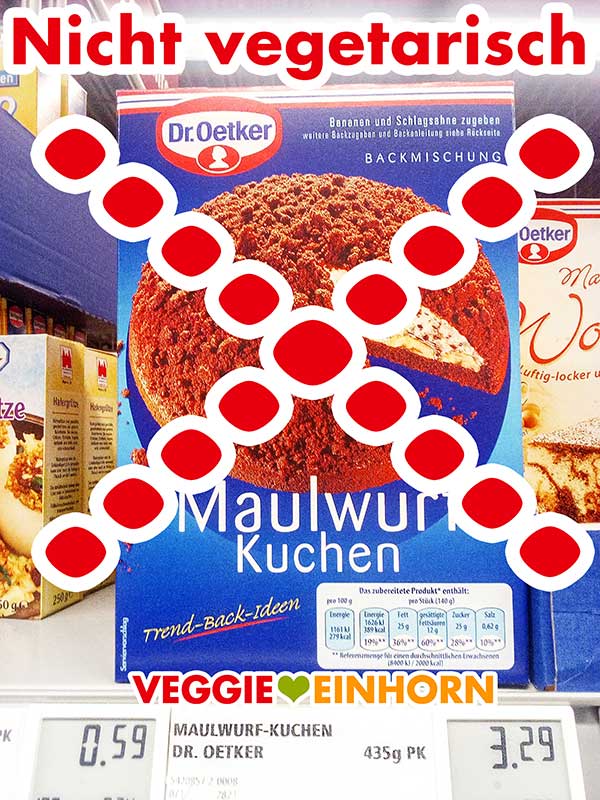 Eine Packung Dr Oetker Maulwurfkuchen Backmischung mit Gelatine