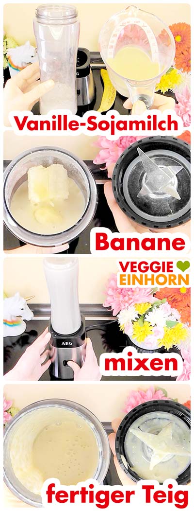 Banane, Vanillesojamilch und gemahlene Haferflocken im Standmixer