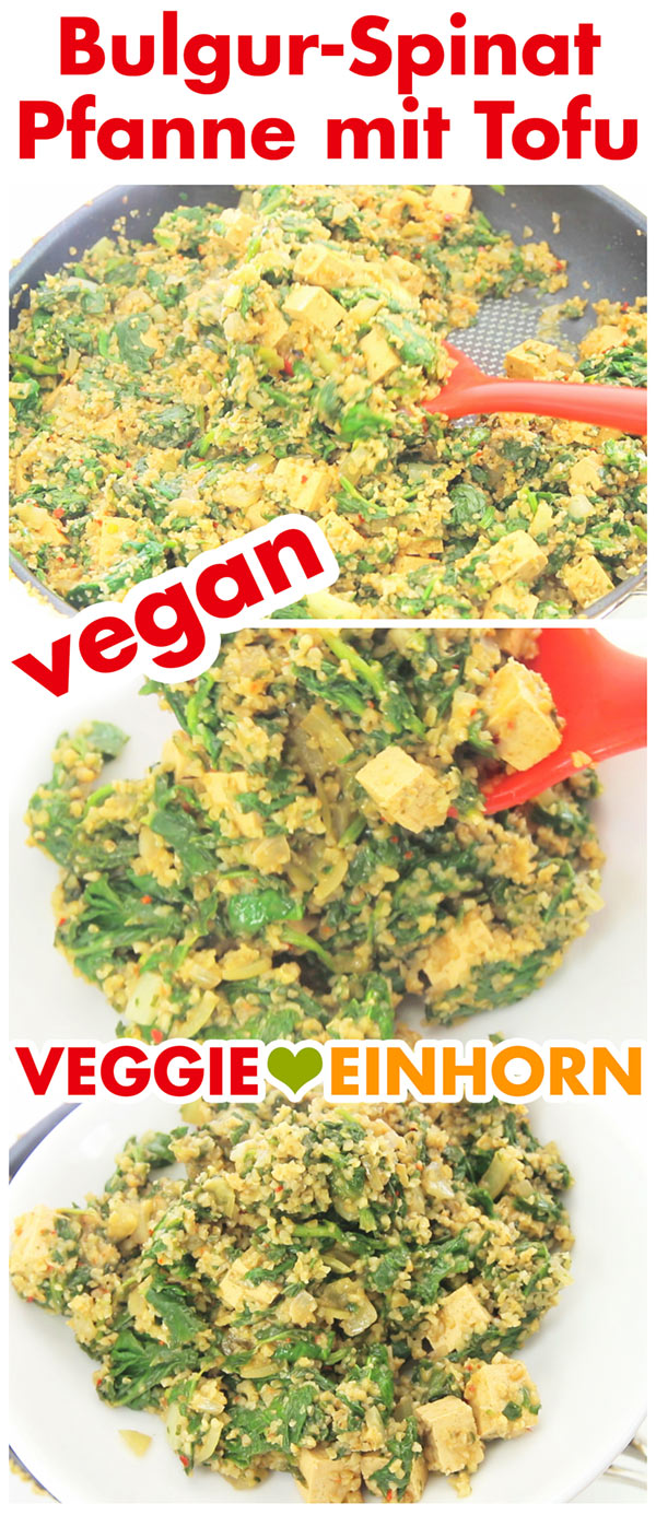 Bulgurpfanne mit Spinat und Tofu wird serviert