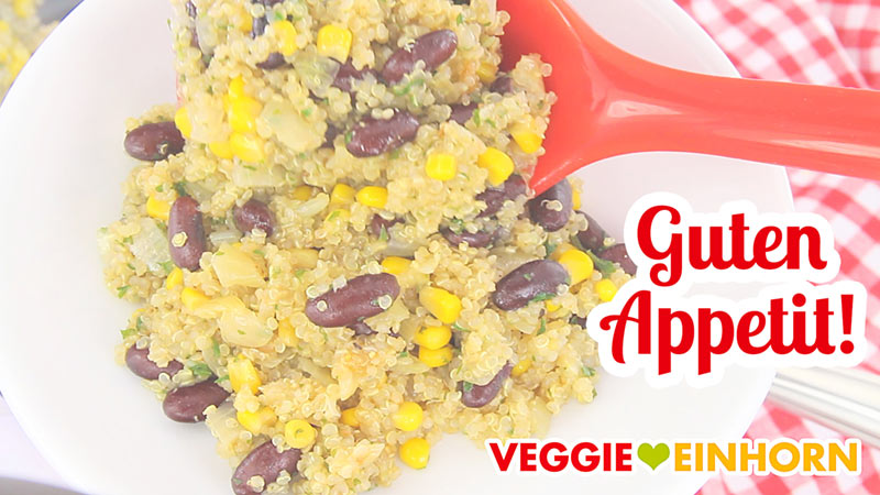 Einfache vegane QUINOA-BOHNEN-MAIS-Pfanne | Gesundes, schnelles Rezept mit Schritt-für-Schritt Foto-Anleitung und VIDEO