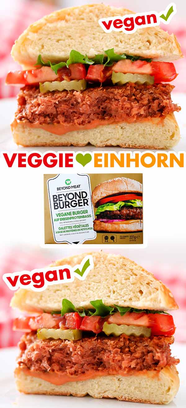 Beyond Burger Patty in einem Hamburger Ein durchgeschnittener Hamburger mit einem Beyond Burger Patty