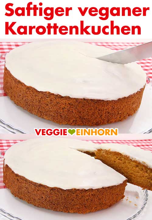 Fertiger Veganer Möhrenkuchen wird angeschnitten Fertiger Veganer Karottenkuchen wird angeschnitten