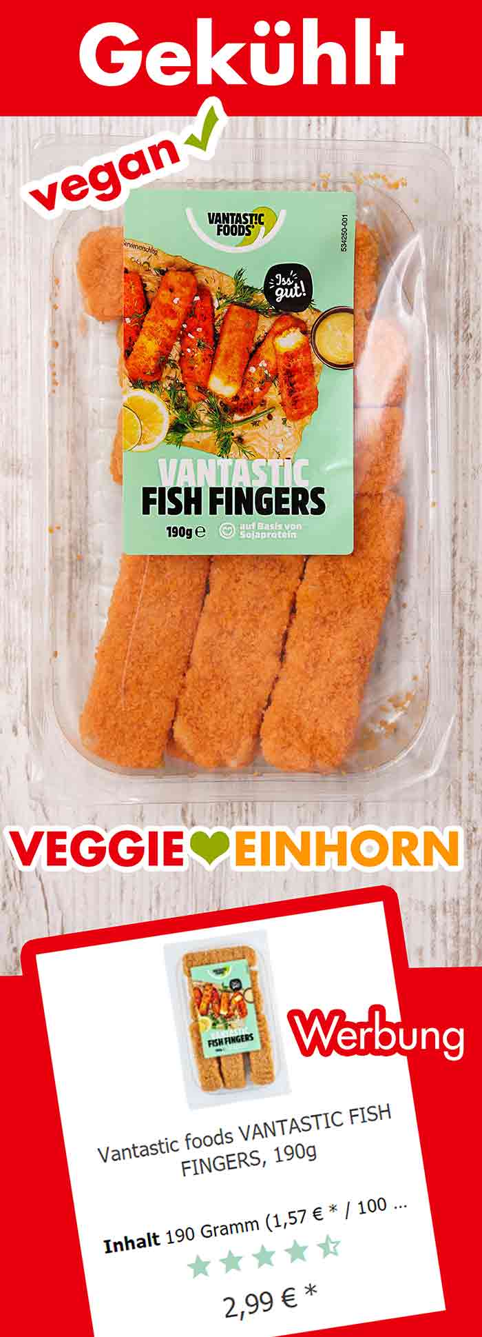 Gekühlte vegane Fischstäbchen von Vantastic Foods Vantastic Foods Fish Fingers