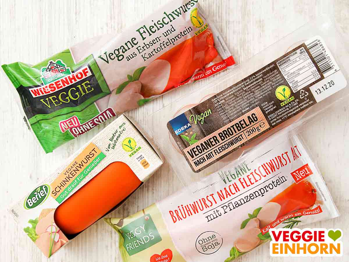 Verschiedene Marken von veganer Fleischwurst