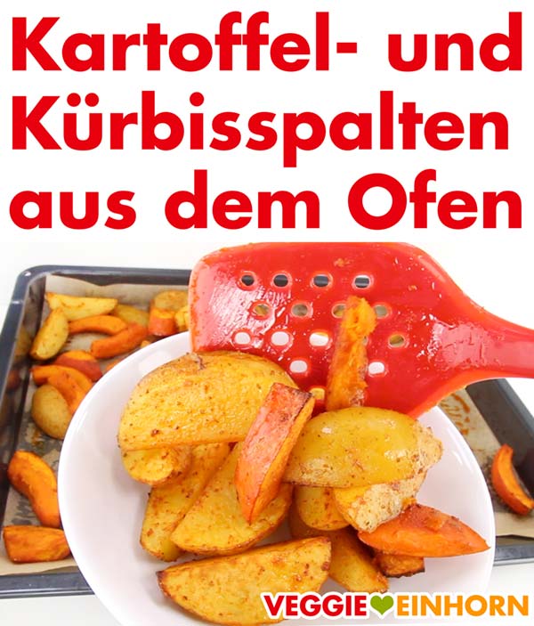 Gebackene Kartoffel und Kürbis Spalten aus dem Ofen.