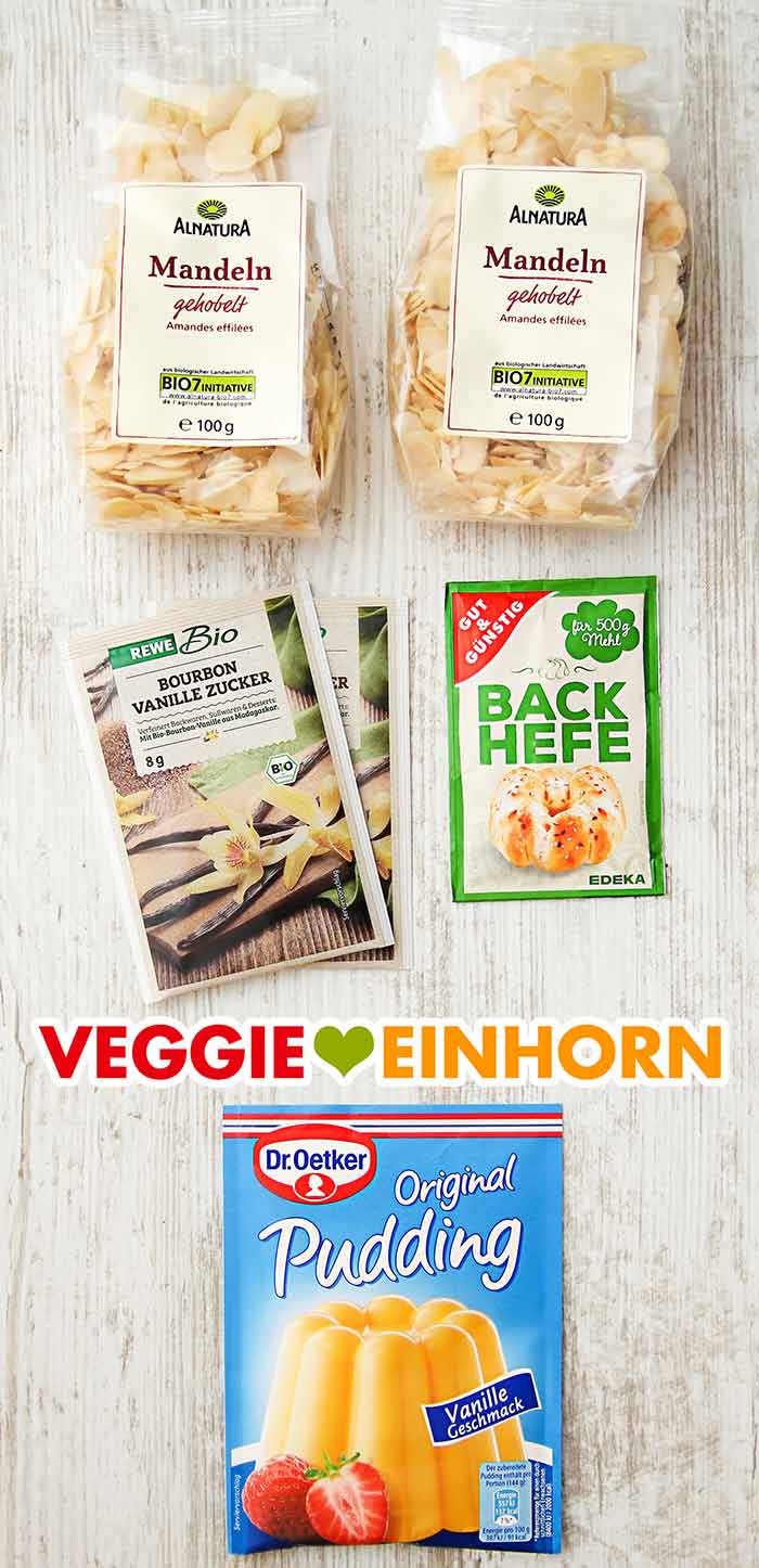 Gehobelte Mandeln, Vanillezucker, Trockenhefe, Vanille Puddingpulver