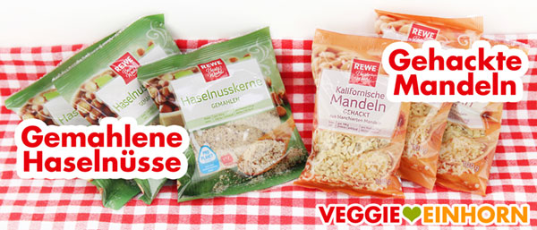 Gemahlene Haselnüsse und gehackte Mandeln für vegane Nussecken