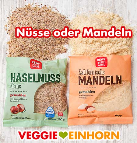 Gemahlene Nüsse und gemahlene Mandeln von Rewe Beste Wahl Eine Packung gemahlene Haselnüsse und eine Packung gemahlene Mandeln