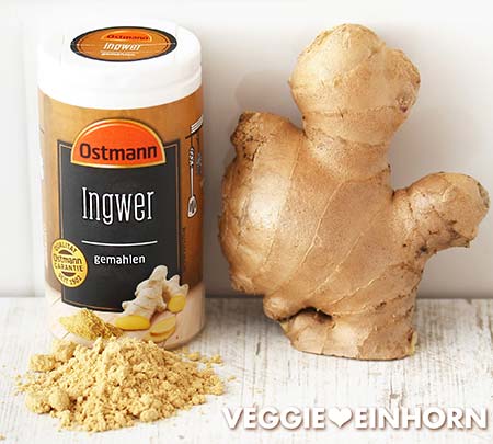 Gemahlenes Ingwerpulver und frischer Ingwer