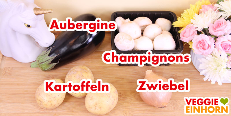 Aubergine, Pilze, Kartoffeln, Zwiebel Kartoffeln, Champignons, Aubergine, Zwiebel