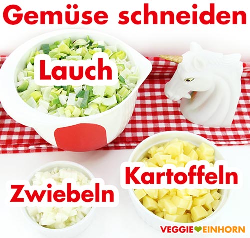 Gemüse schneiden Lauch Zwiebeln Kartoffeln