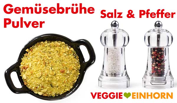 Gemüsebrühe Pulver, Salz und Pfeffer