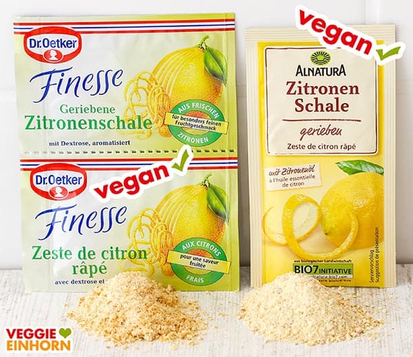 Geriebene Zitronenschale von Dr. Oetker Finesse und von Alnatura Geriebene Zitronenschale für veganen Käsekuchen