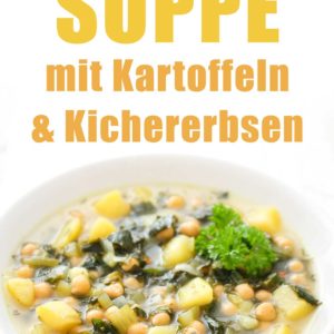 Bärlauchsuppe mit Kartoffeln und Kichererbsen serviert in einem Teller