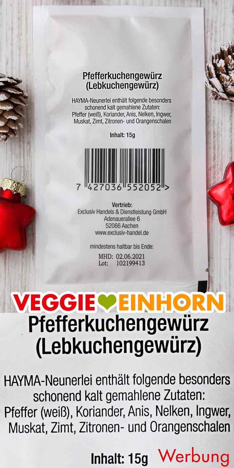 Zutaten von Hayma Neunerlei Gewürzmischung Zutatenliste von Hayma Neunerlei Pfefferkuchengewürz