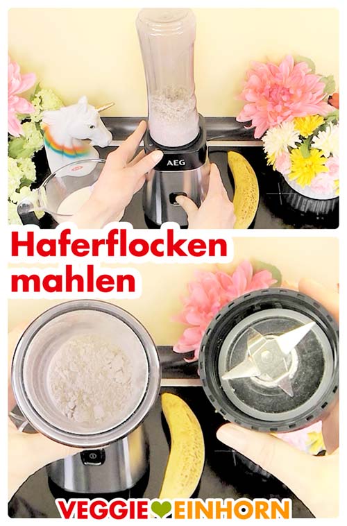 Haferflocken mahlen im Mini-Mixer