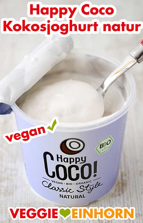 Happy Coco Kokosnuss Joghurt Ein geöffneter Becher Kokosjoghurt von Happy Coco