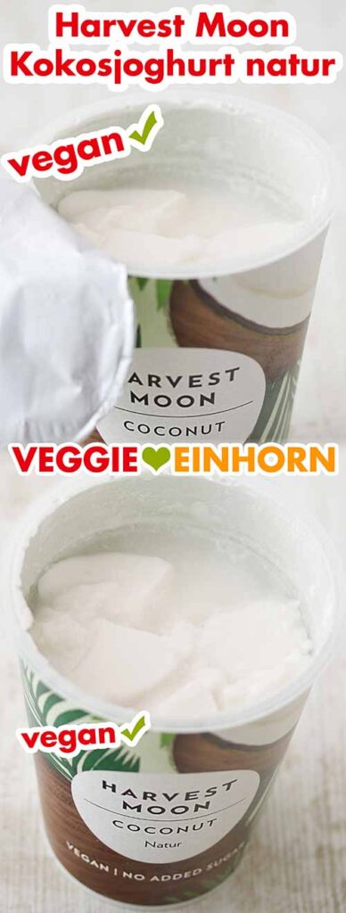 Kokosjoghurt von Harvest Moon Ein geöffneter Becher Harvest Moon Kokosjoghurt