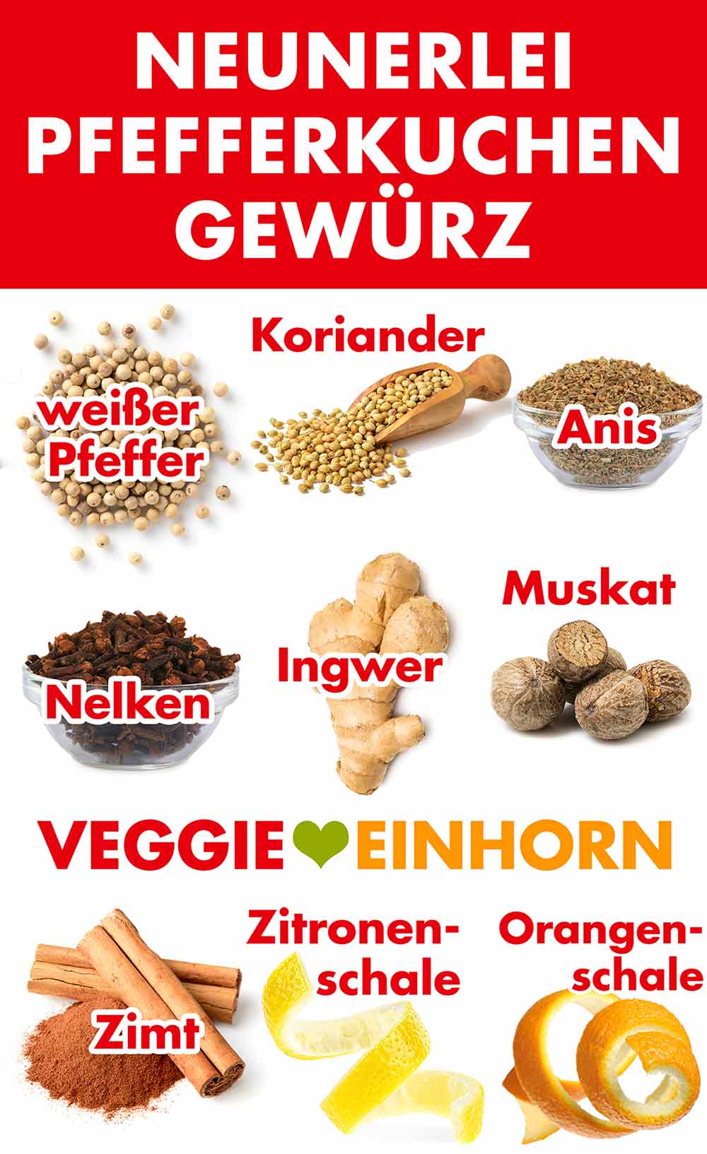Neun Zutaten der Hayma Pfefferkuchen Gewürzmischung für Weihnachten Zutaten von Hayma Neunerlei Pfefferkuchengewürz