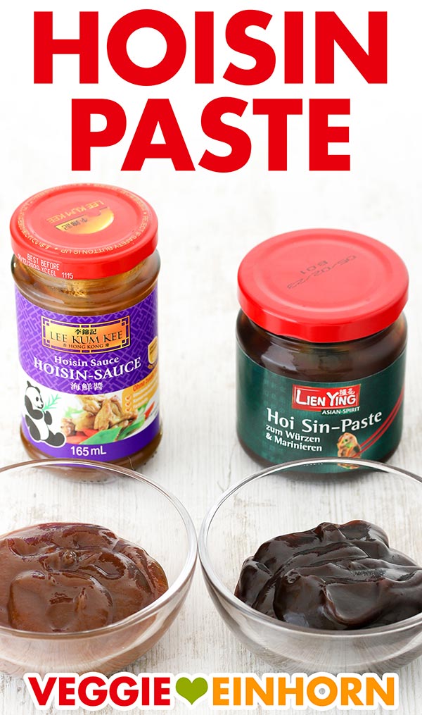 Hoisin Paste ist dickflüssiger als Hoisin Sauce. Zwei Gläser mit Hoisin Paste