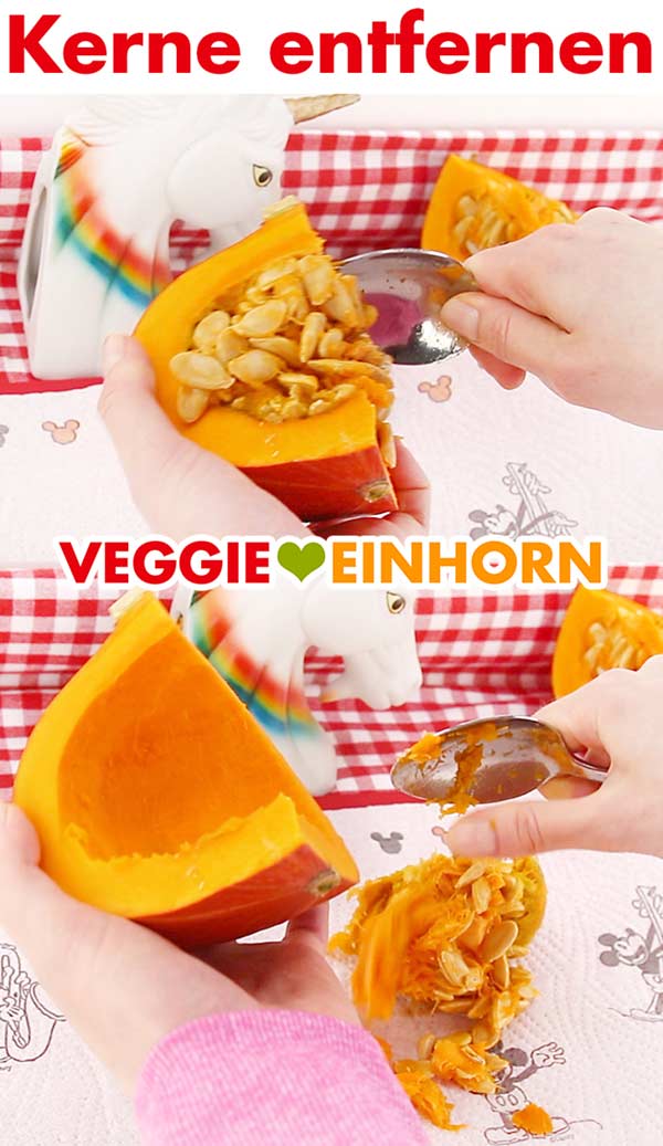 Kerne des Hokkaido Kürbis entfernen.