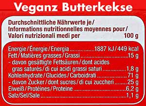 Kalorien von veganen Butterkeksen von Veganz Nährwerte von Veganz Butterkeksen