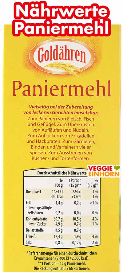 Kalorien und Nährwerte von Paniermehl