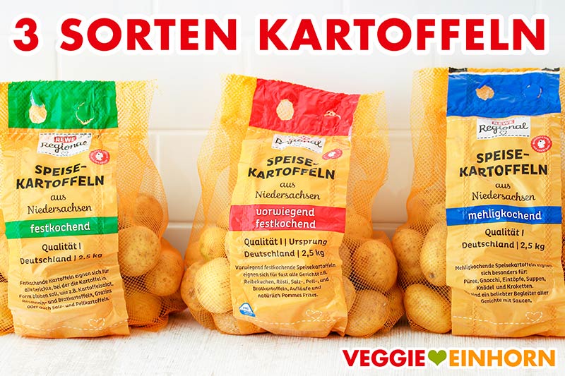 Drei Kartoffel Sorten (festkochend, vorwiegend festkochend, mehligkochend)