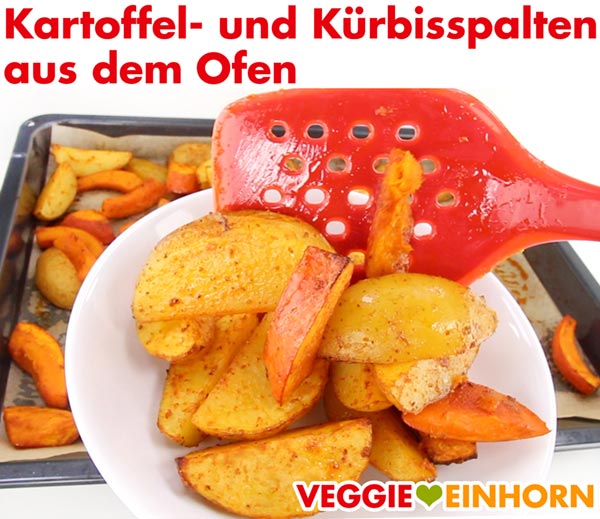 Kartoffel Wedges und Kürbis Spalten aus dem Ofen