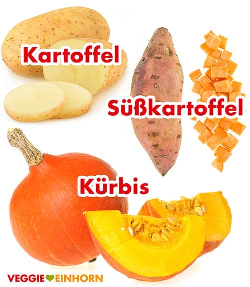 Kartoffeln, Süßkartoffeln und Kürbis