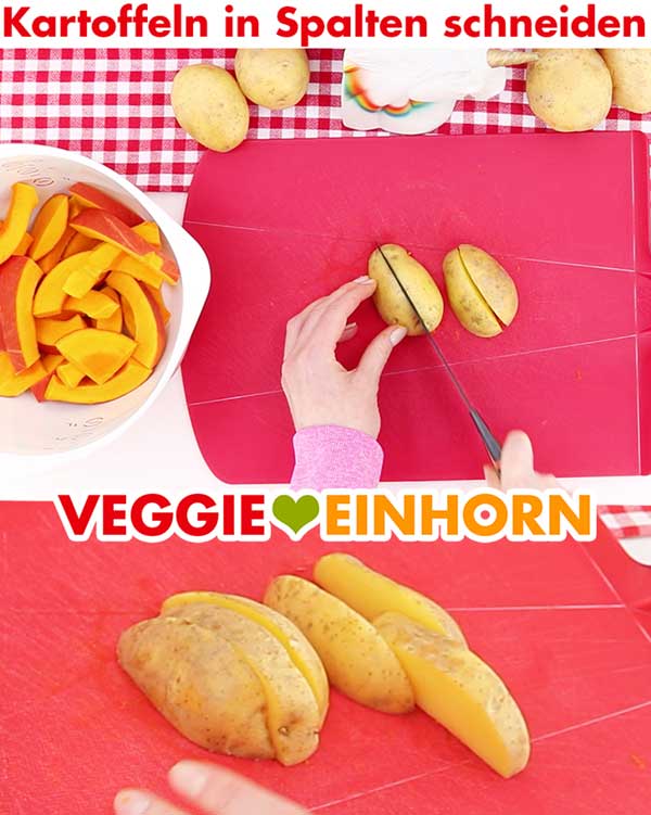 Kartoffeln in Spalten schneiden (Wedges).