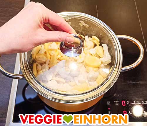 Mit Deckel zum Kochen bringen Der Deckel wird auf den Topf gesetzt.