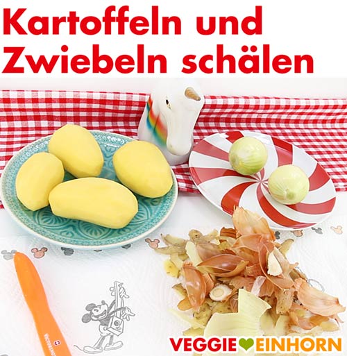 Kartoffeln und Zwiebeln schälen