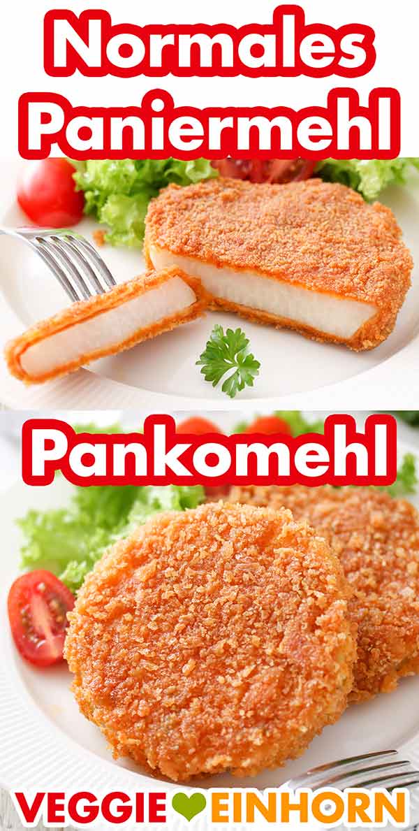 Normales Paniermehl und Panko Panade Kohlrabischnitzel paniert mit normalem Paniermehl und mit Panko Panade