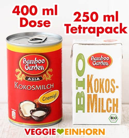 Kokosmilch aus der Dose und aus dem Tetrapack