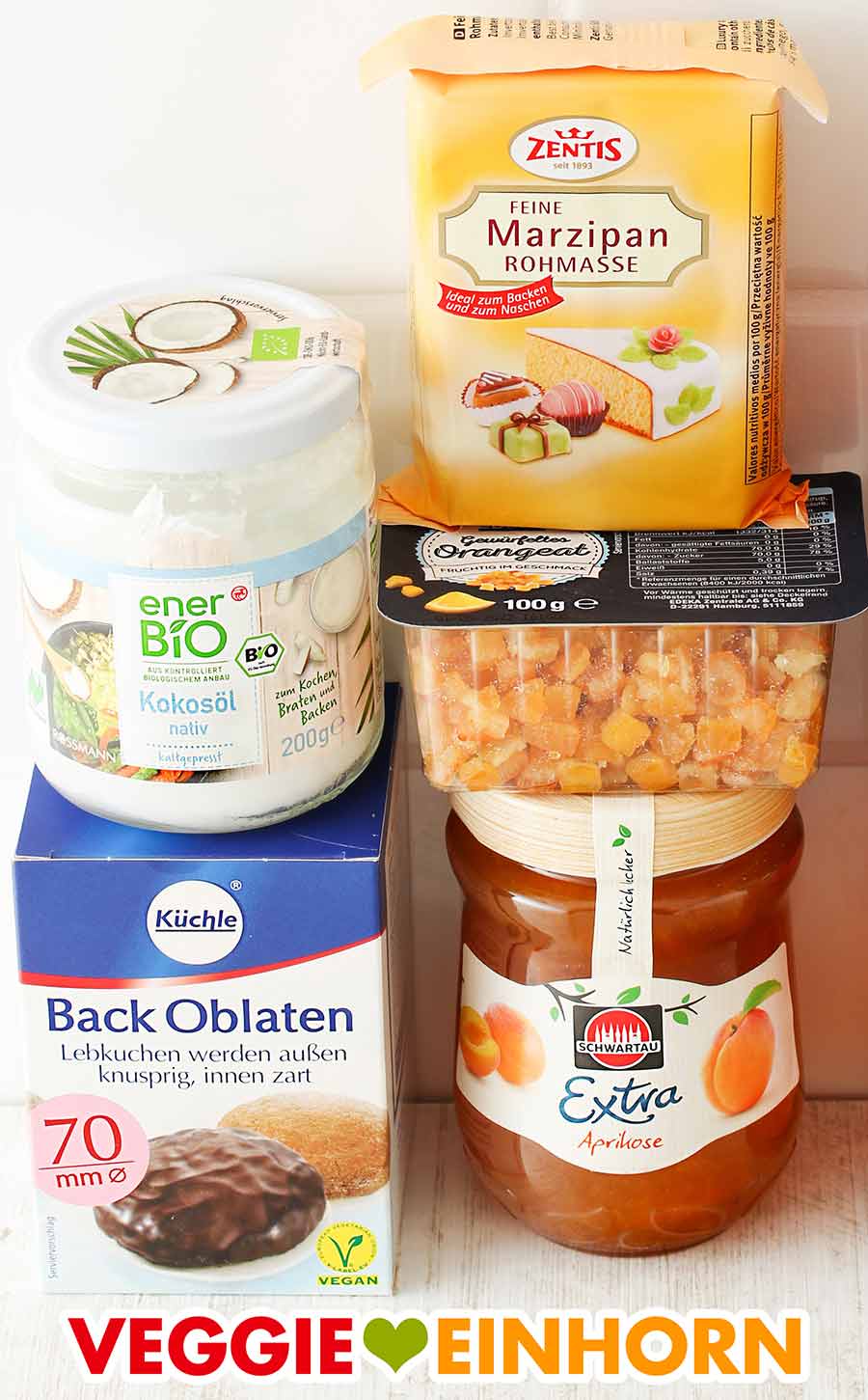 Rossmann Kokosöl, Zentis Marzipan Rohmasse, Orangeat, Oblaten 70 mm, Aprikosenmarmelade Kokosöl, Marzipan, Orangeat, Backoblaten, Aprikosenkonfitüre