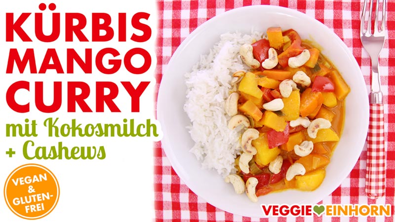 Veganes Kürbis-Mango-Curry mit Kokosmilch & Cashewkernen