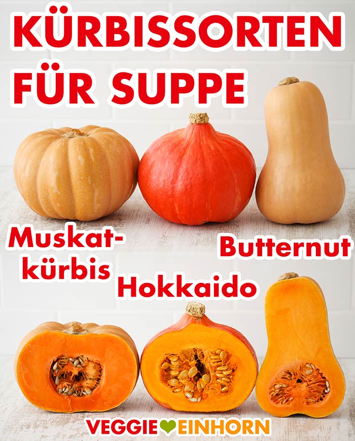 Kürbissorten für Suppe (Muskatkürbis, Hokkaido, Butternut)